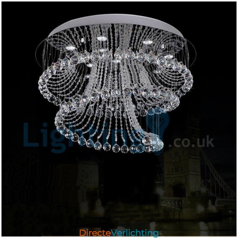 Moderne eigentijdse kroonluchter, plafondlamp, kristallen regendruppellamp