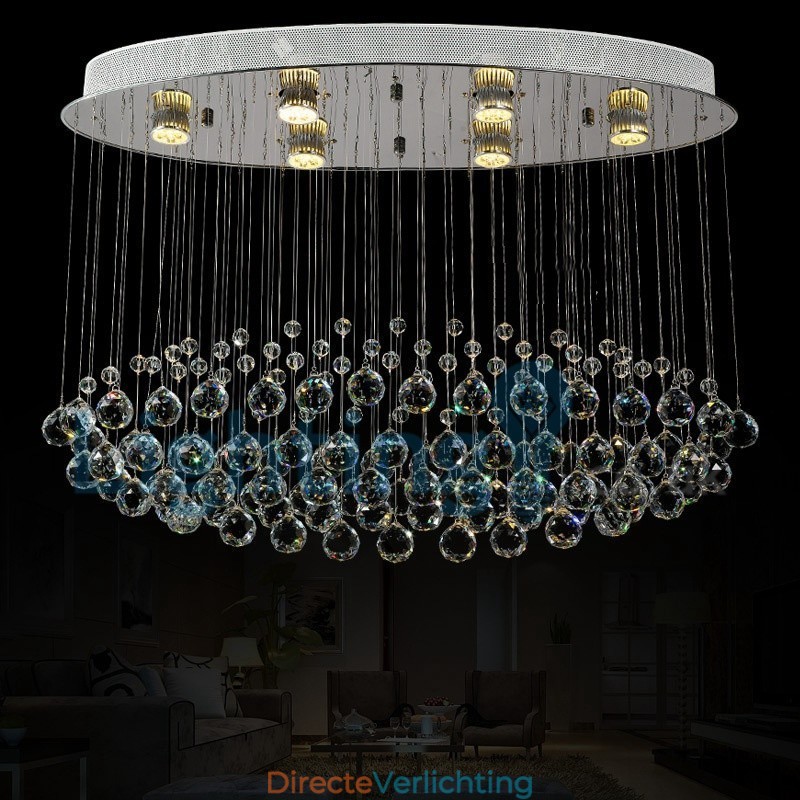 Moderne eigentijdse kroonluchter, plafondlamp, kristallen regendruppellamp
