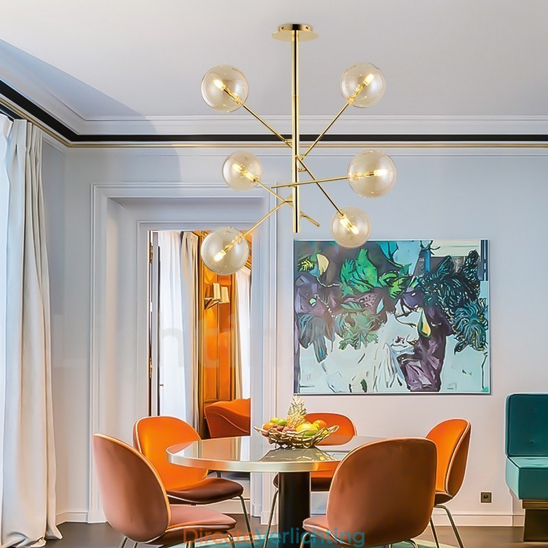 6 lampen Nordic lamp kroonluchter eenvoudige creatieve retro ijzeren glazen bol magische bonen kroonluchter