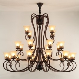 24 lampen hoge plafond vintage land eiland schilderij metalen kroonluchter met glazen kappen hoog plafond