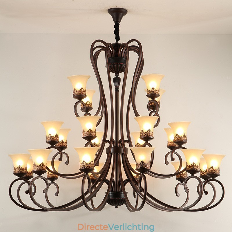 24 lampen hoge plafond vintage land eiland schilderij metalen kroonluchter met glazen kappen hoog plafond