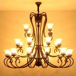 24 lampen hoge plafond vintage land eiland schilderij metalen kroonluchter met glazen kappen hoog plafond