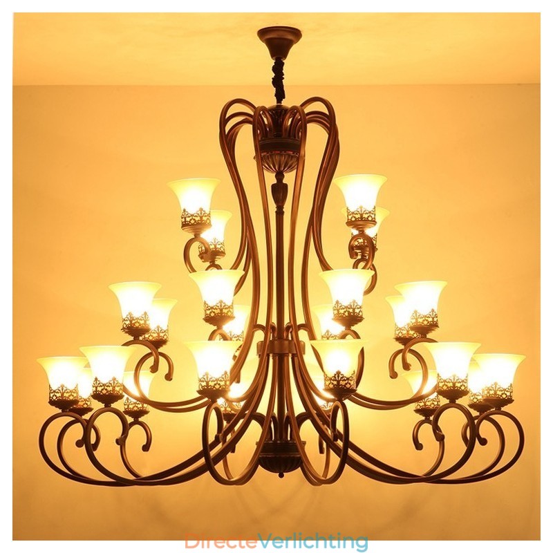 24 lampen hoge plafond vintage land eiland schilderij metalen kroonluchter met glazen kappen hoog plafond