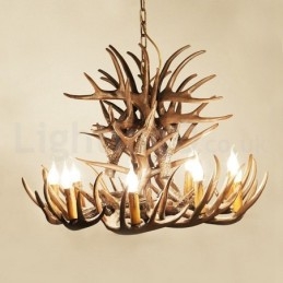 9-lichts rustieke artistieke retro gewei kroonluchter