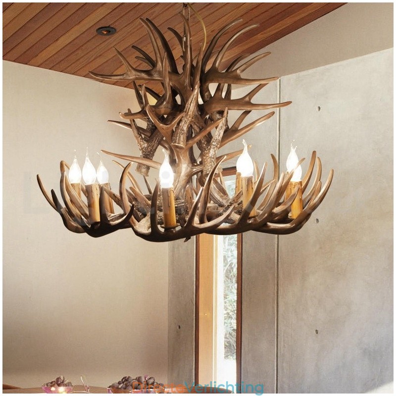 9-lichts rustieke artistieke retro gewei kroonluchter