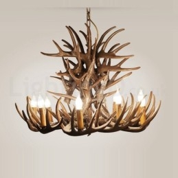 9-lichts rustieke artistieke retro gewei kroonluchter