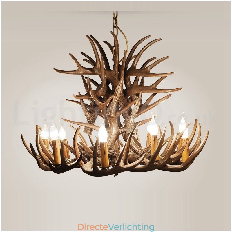 9-lichts rustieke artistieke retro gewei kroonluchter