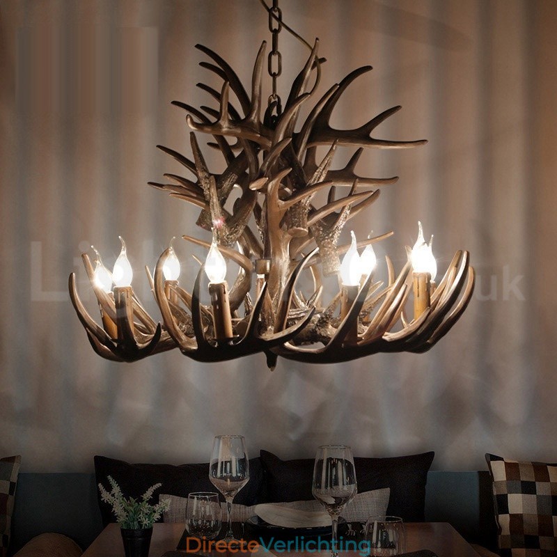 9-lichts rustieke artistieke retro gewei kroonluchter