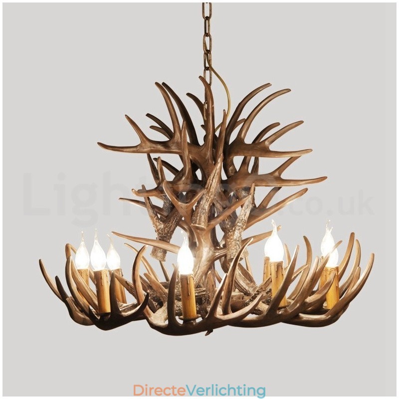 9-lichts rustieke artistieke retro gewei kroonluchter