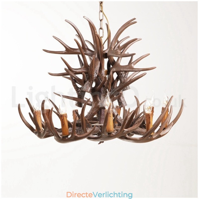 9-lichts rustieke artistieke retro gewei kroonluchter