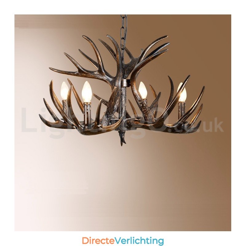 4-lichts rustieke artistieke retro gewei-verloop zwarte kroonluchter
