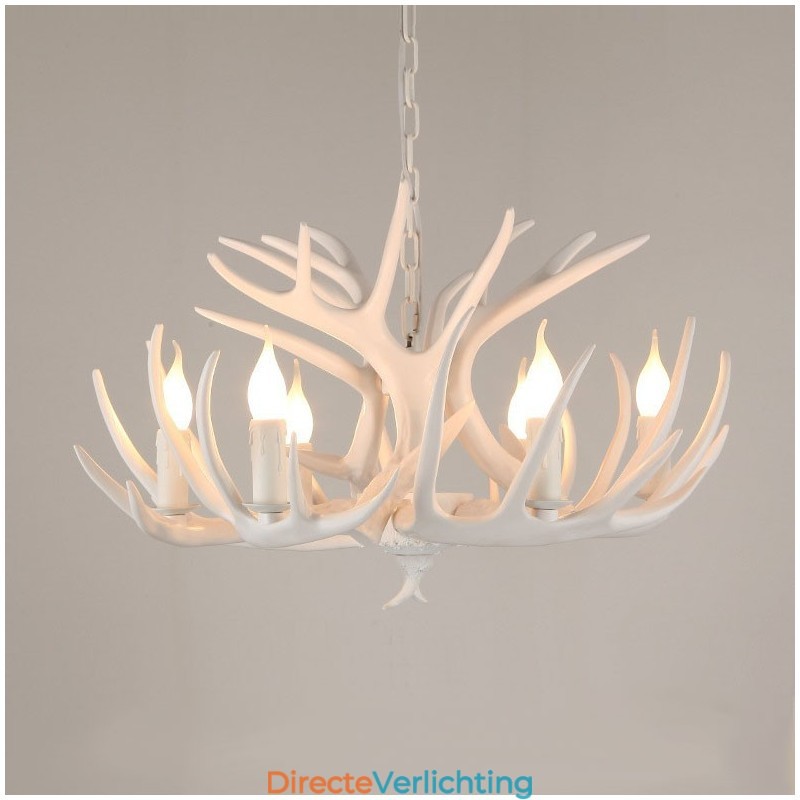 6-lichts rustieke artistieke retro gewei witte kroonluchter