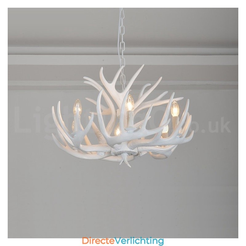 6-lichts rustieke artistieke retro gewei witte kroonluchter