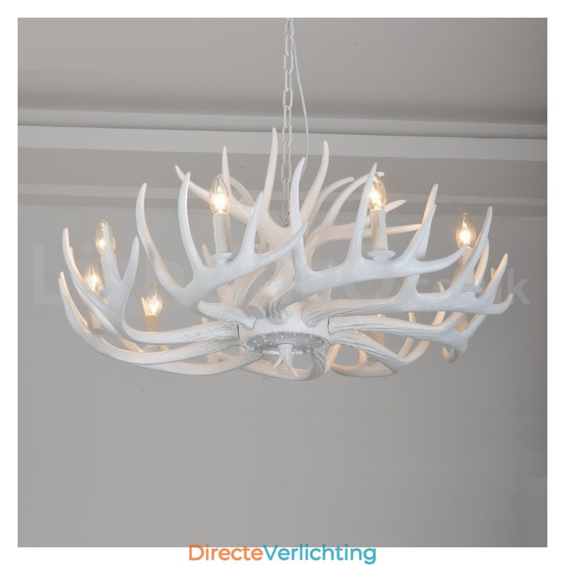 9-lichts rustieke artistieke retro gewei witte kroonluchter