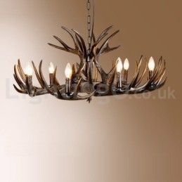 9 Lichts Rustieke Artistieke Retro Gewei Zwarte Kroonluchter