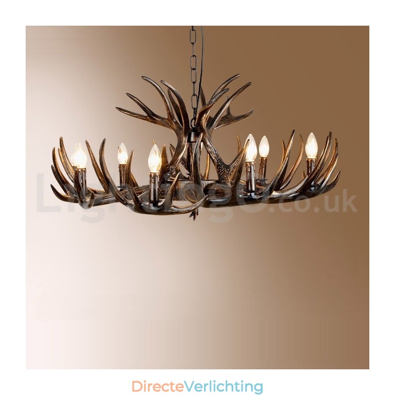 9 Lichts Rustieke Artistieke Retro Gewei Zwarte Kroonluchter