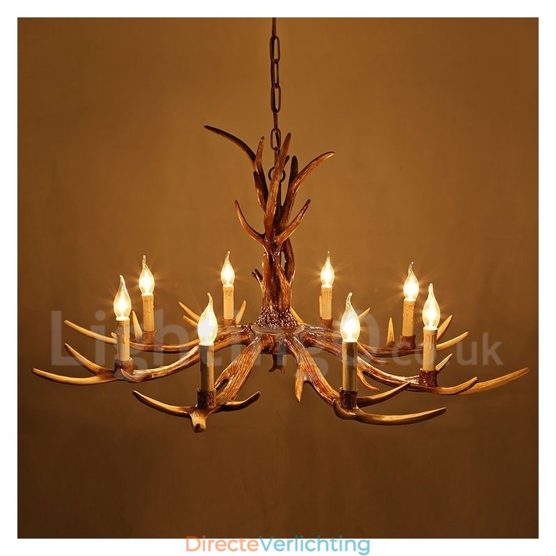 8 Lichts Rustieke Artistieke Retro Gewei Vintage Kaars Kroonluchter