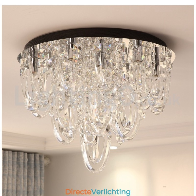 Luxe kristallen plafondlamp met paal en moderne lamp