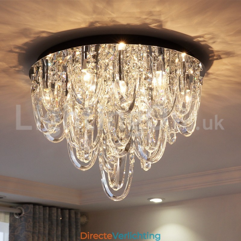 Luxe kristallen plafondlamp met paal en moderne lamp