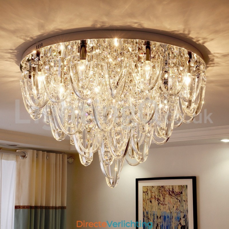 Luxe kristallen plafondlamp met paal en moderne lamp
