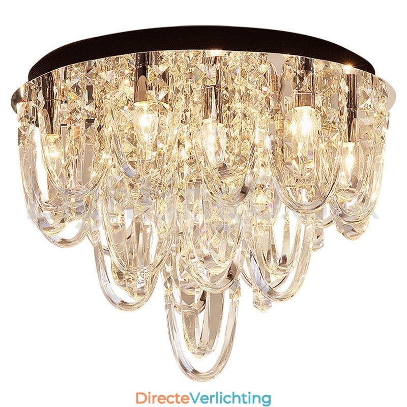 Luxe kristallen plafondlamp met paal en moderne lamp