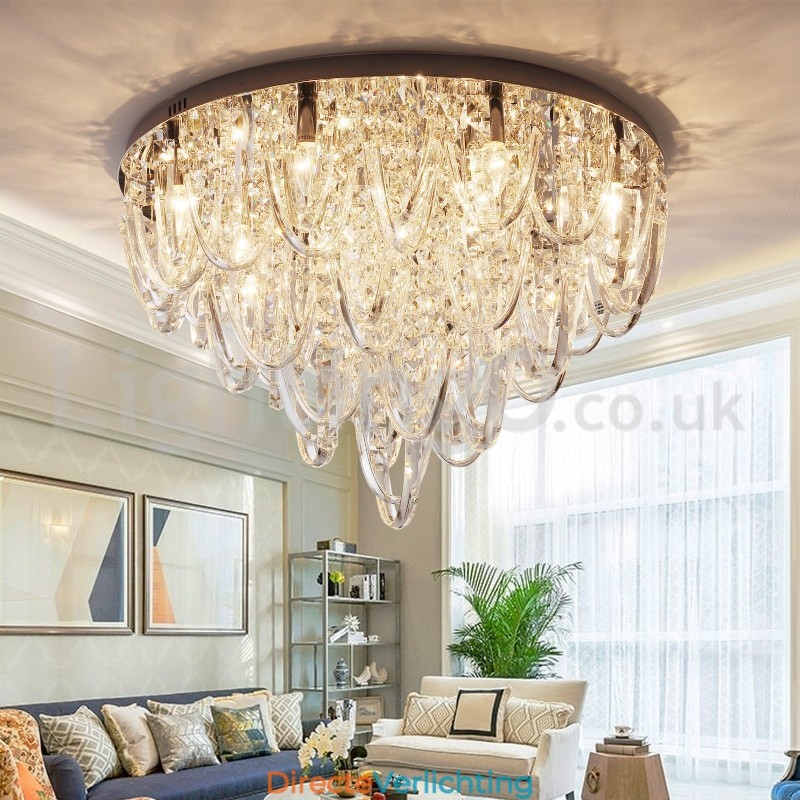 Luxe kristallen plafondlamp met paal en moderne lamp