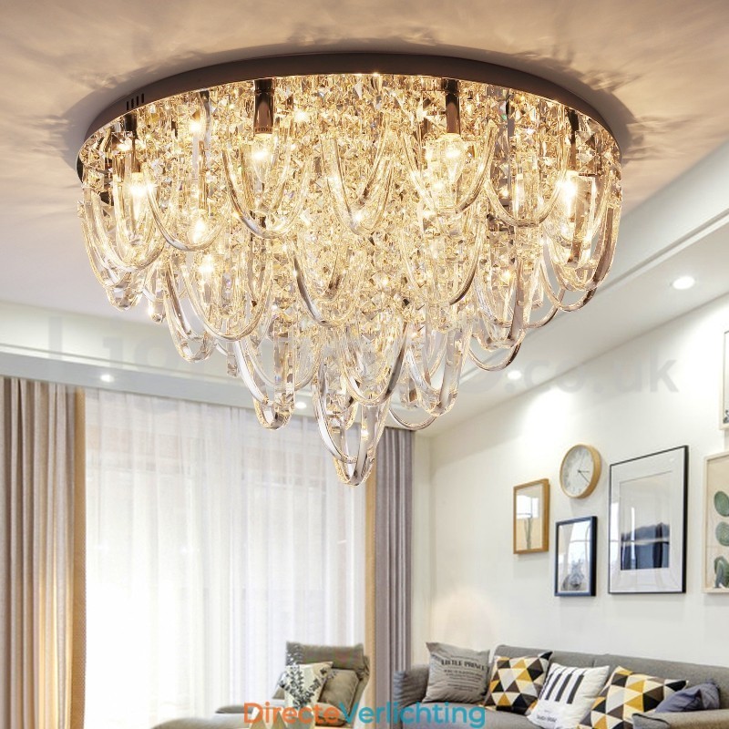 Luxe kristallen plafondlamp met paal en moderne lamp