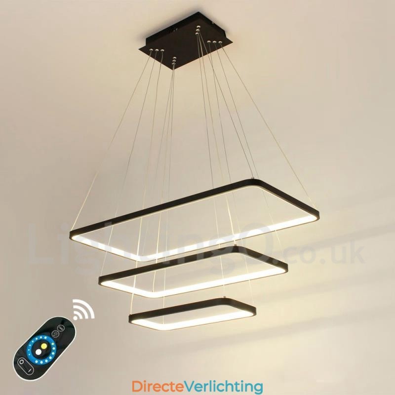 Dimbare hanglamp met afstandsbediening, modern design, drie rechthoeken