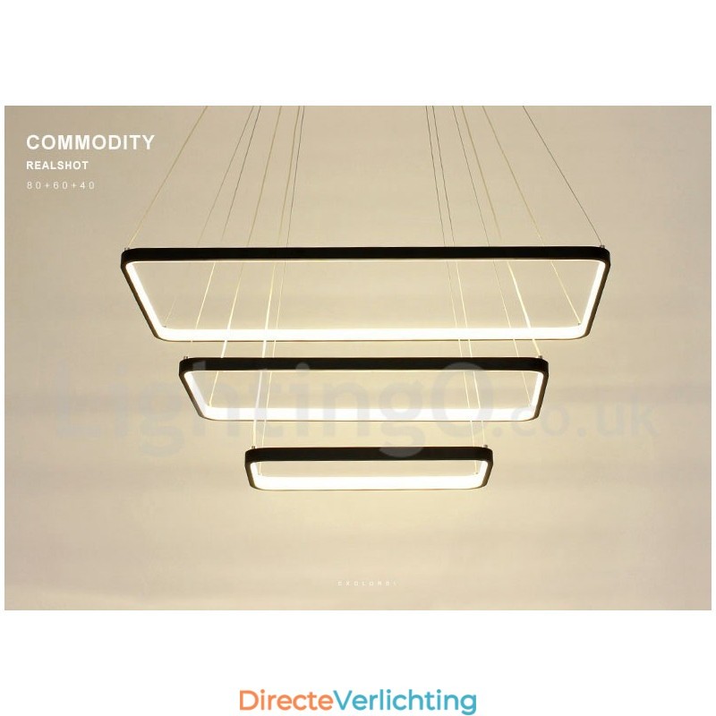 Dimbare hanglamp met afstandsbediening, modern design, drie rechthoeken