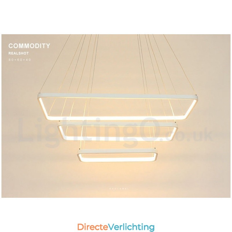 Dimbare hanglamp met afstandsbediening, modern design, drie rechthoeken