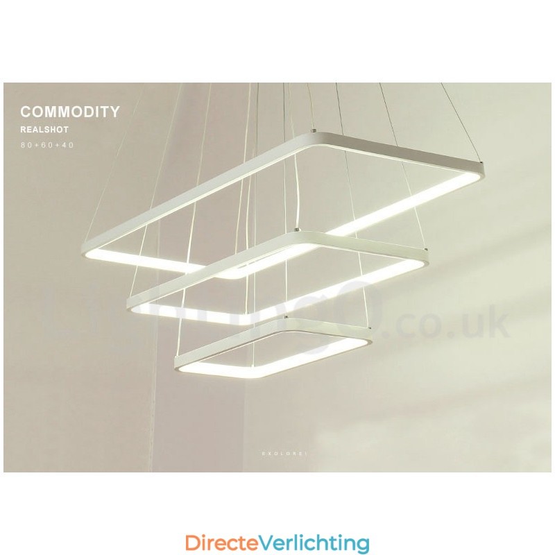 Dimbare hanglamp met afstandsbediening, modern design, drie rechthoeken