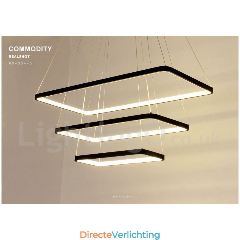 Dimbare hanglamp met afstandsbediening, modern design, drie rechthoeken