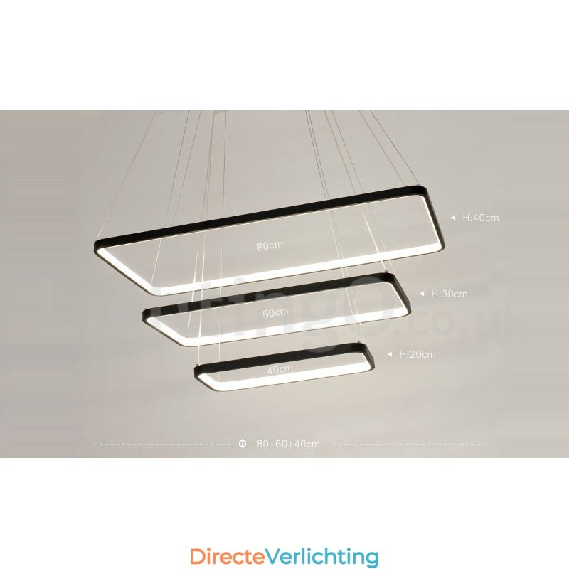 Dimbare hanglamp met afstandsbediening, modern design, drie rechthoeken