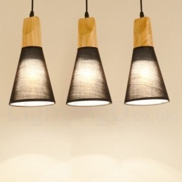 Moderne hanglamp van hout met 1 licht en 3 lampen en stoffen kap