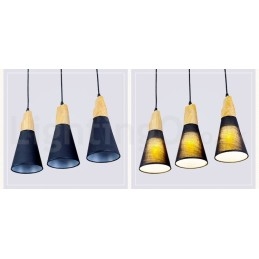 Moderne hanglamp van hout met 1 licht en 3 lampen en stoffen kap