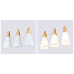 Moderne hanglamp van hout met 1 licht en 3 lampen en stoffen kap