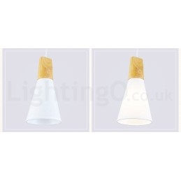 Moderne hanglamp van hout met 1 licht en 3 lampen en stoffen kap