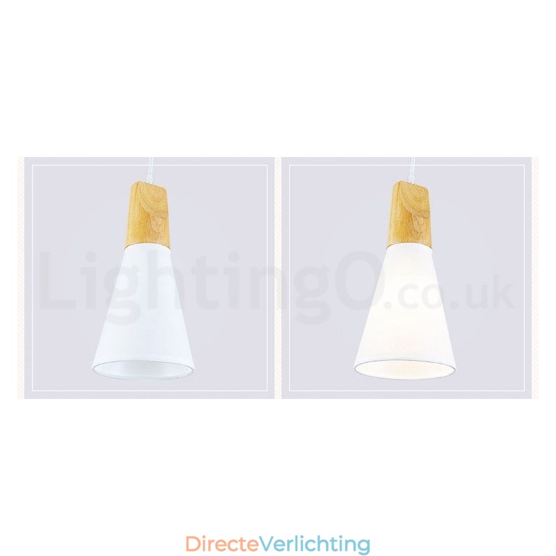 Moderne hanglamp van hout met 1 licht en 3 lampen en stoffen kap