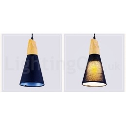 Moderne hanglamp van hout met 1 licht en 3 lampen en stoffen kap