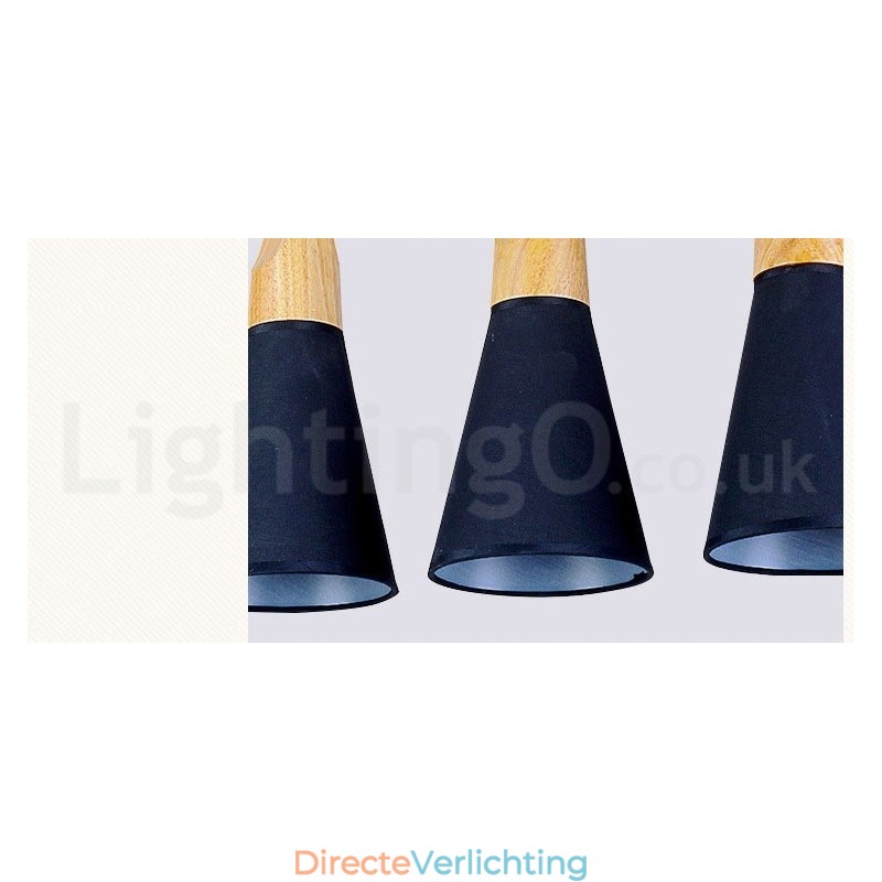 Moderne hanglamp van hout met 1 licht en 3 lampen en stoffen kap