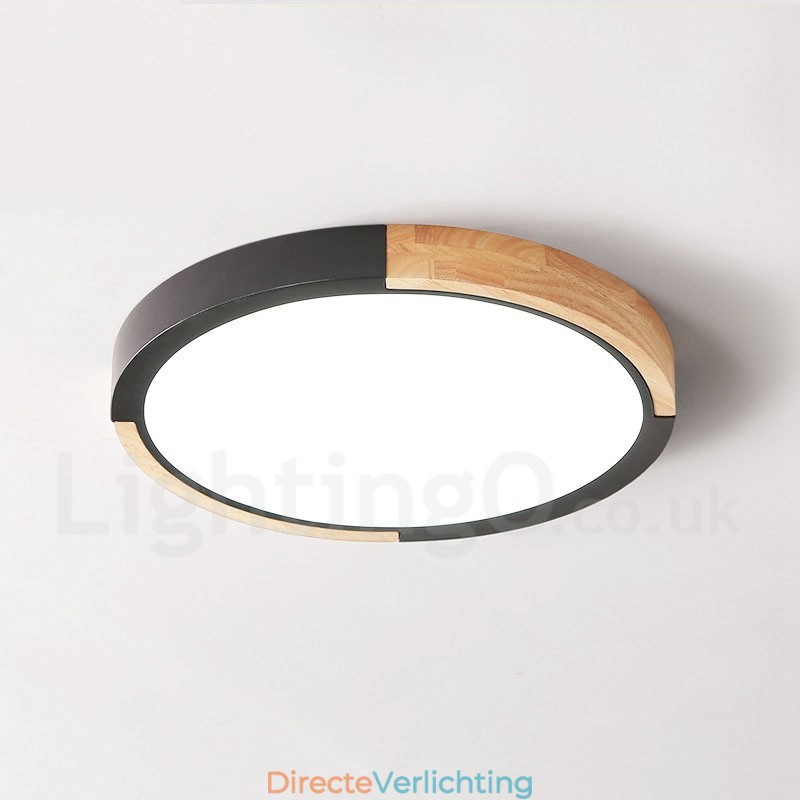 Ultradunne, veelkleurige ronde plafondlamp van hout, massief houten kap, plafondlamp in Scandinavische stijl