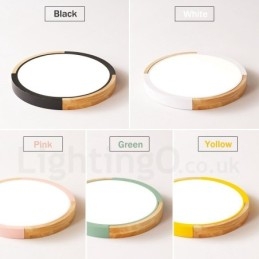 Ultradunne, veelkleurige ronde plafondlamp van hout, massief houten kap, plafondlamp in Scandinavische stijl