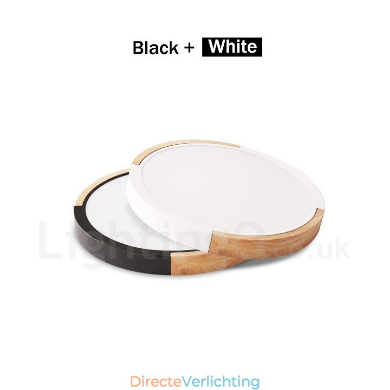 Ultradunne, veelkleurige ronde plafondlamp van hout, massief houten kap, plafondlamp in Scandinavische stijl