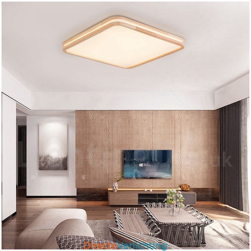 Ultradunne ronde vierkante rechthoekige houten plafondlamp, massief houten acryl kap, plafondlamp in Scandinavische stijl