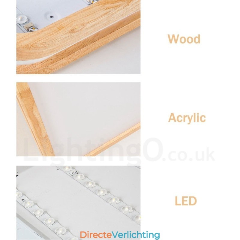 Ultradunne ronde vierkante rechthoekige houten plafondlamp, massief houten acryl kap, plafondlamp in Scandinavische stijl