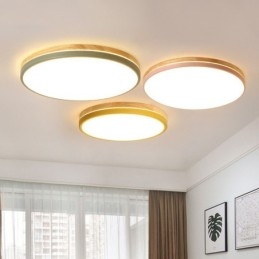 Dimbare ultradunne ronde plafondlamp van hout met meerdere kleuren en acryl kap Plafondlamp in Scandinavische stijl