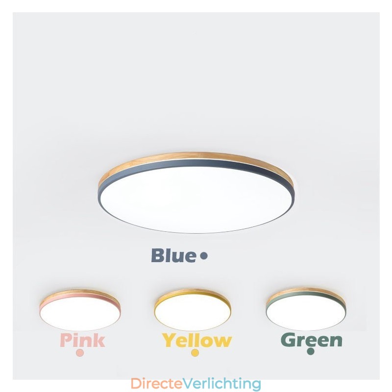 Dimbare ultradunne ronde plafondlamp van hout met meerdere kleuren en acryl kap Plafondlamp in Scandinavische stijl