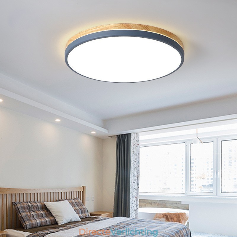 Dimbare ultradunne ronde plafondlamp van hout met meerdere kleuren en acryl kap Plafondlamp in Scandinavische stijl