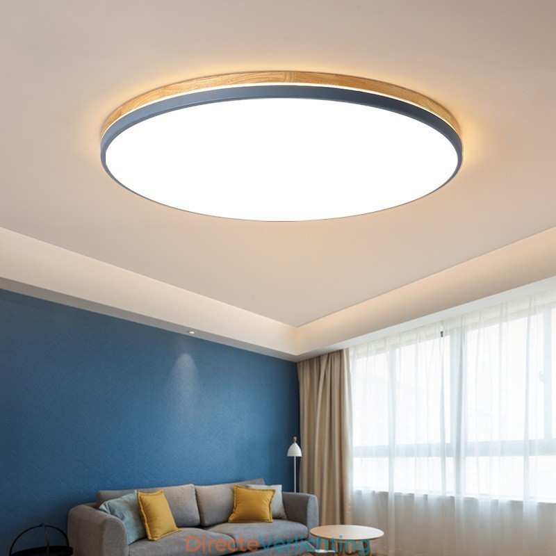 Dimbare ultradunne ronde plafondlamp van hout met meerdere kleuren en acryl kap Plafondlamp in Scandinavische stijl
