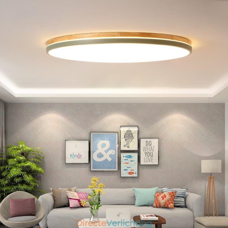 Dimbare ultradunne ronde plafondlamp van hout met meerdere kleuren en acryl kap Plafondlamp in Scandinavische stijl